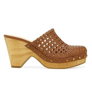 Veronica Beard Hardie Woven Clog Leather Platform Size US 11 Hazelwood Brown